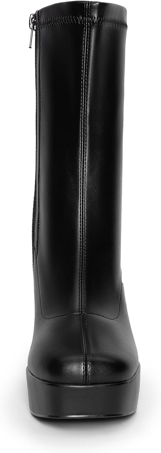 DREAM PAIRS Women's Mid Calf Gogo Boots Platform High Chunky Block Heel Square Toe Ankle Boots - Image 4