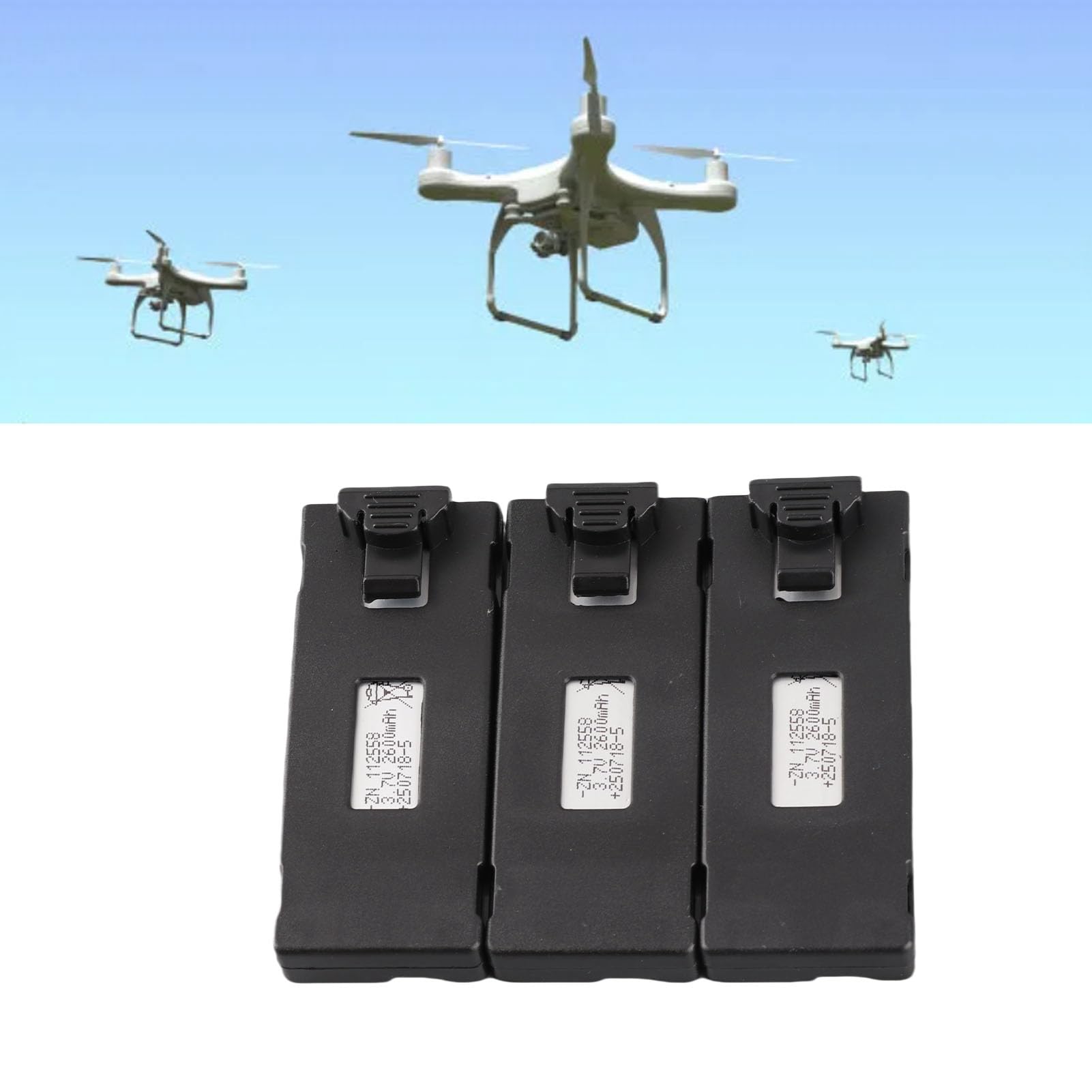 Batterie d'avion RC, 3,7 V 1800mAh 2600mAh Kit de Batterie au Lithium Batterie Lipo avec Câble de 3 en 1 pour E88 E88Pro LS E525 E525Pro, Batterie au Lithium pour Drone RC