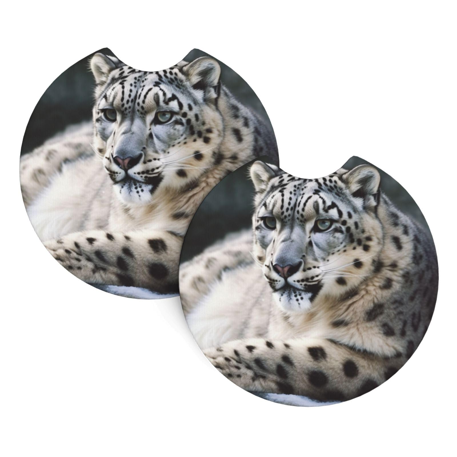 2PCS Car Coaster for Cup Holders Universal Auto Cup Mat Snow Leopard Cup Coaster Pad 2.7" Waterproof Neoprene Non-Slip Cup Holder Coasters Car Interior Accessories for Women Men