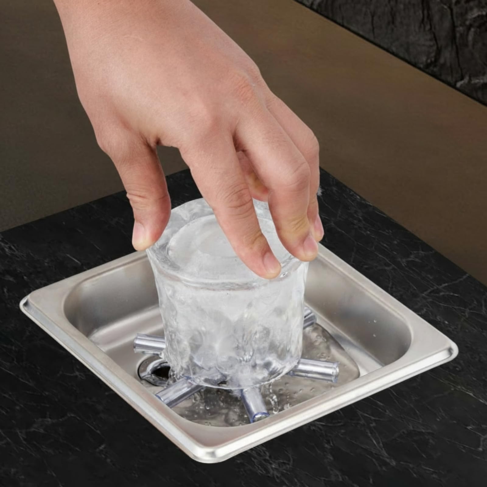 Sciacquabicchieri da Incasso in Acciaio Inox Lavabicchieri a Pressione Professionale Sciacquabicchieri con Vaschetta per Operatori di Bar, Barman, Bar, Piccolo, Nero