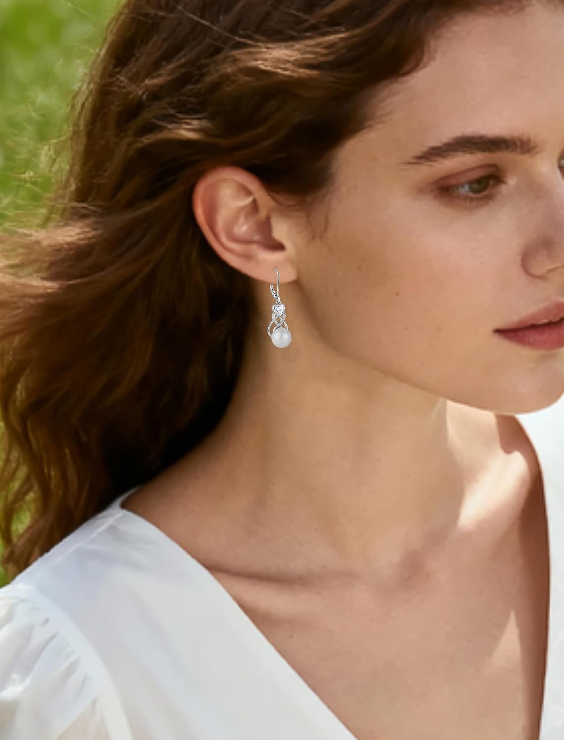 Freshwater Cultured Pearl Earrings 925 Sterling Silver Dangle 10MM Pearls Earring with Heart Birthstone Jewelry for Women