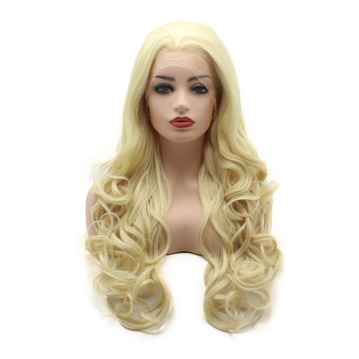 Hair Wavy Long 26inch Beige Heat Resistant Heavy Density Realistic Synthetic Lace Front Wigs