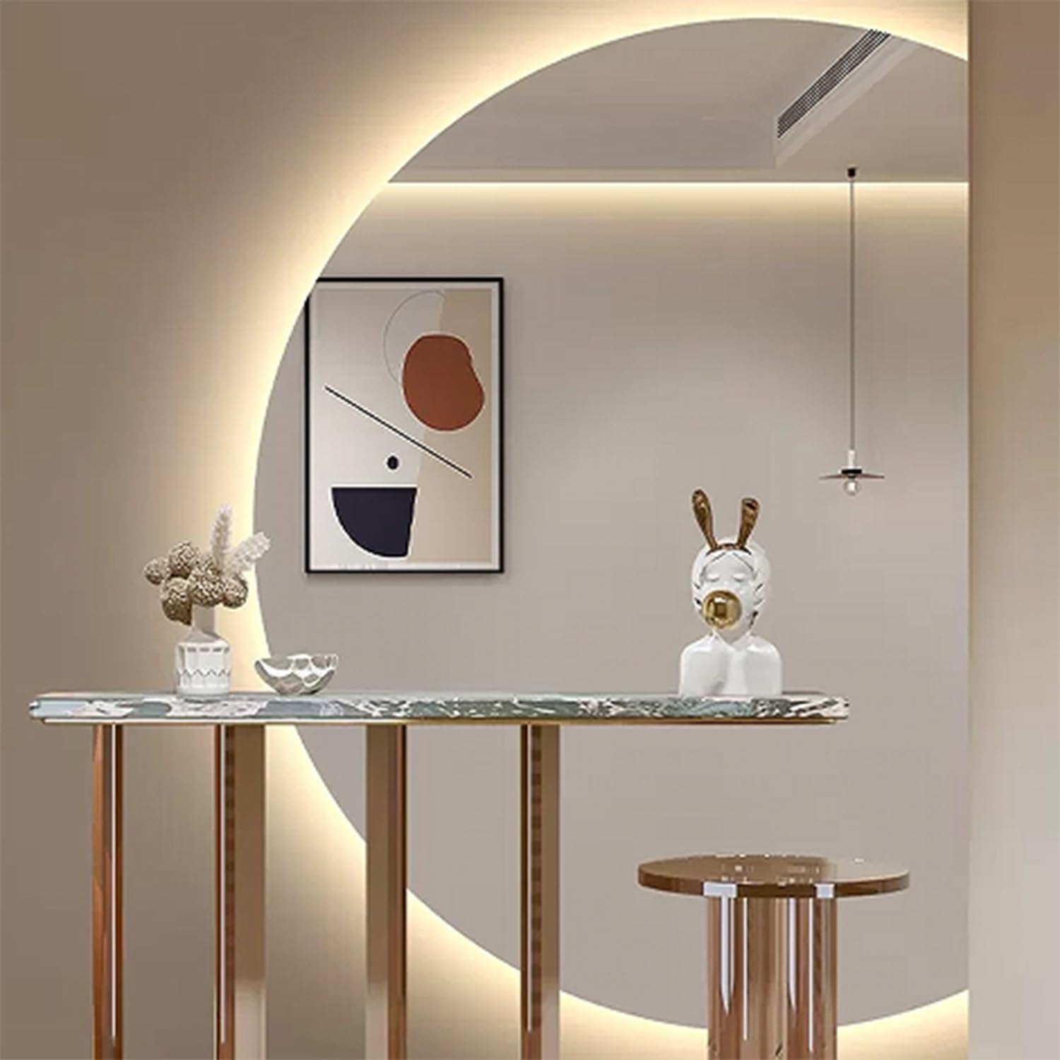 Halbrunder Beleuchteter Wandspiegel, LED Dimmbar Kosmetikspiegel mit Touchschalter, Antibeschlag Badezimmerspiegel mit Hinterleuchteten, Rahmenlos 130cm(Right Cut,80x120cm)