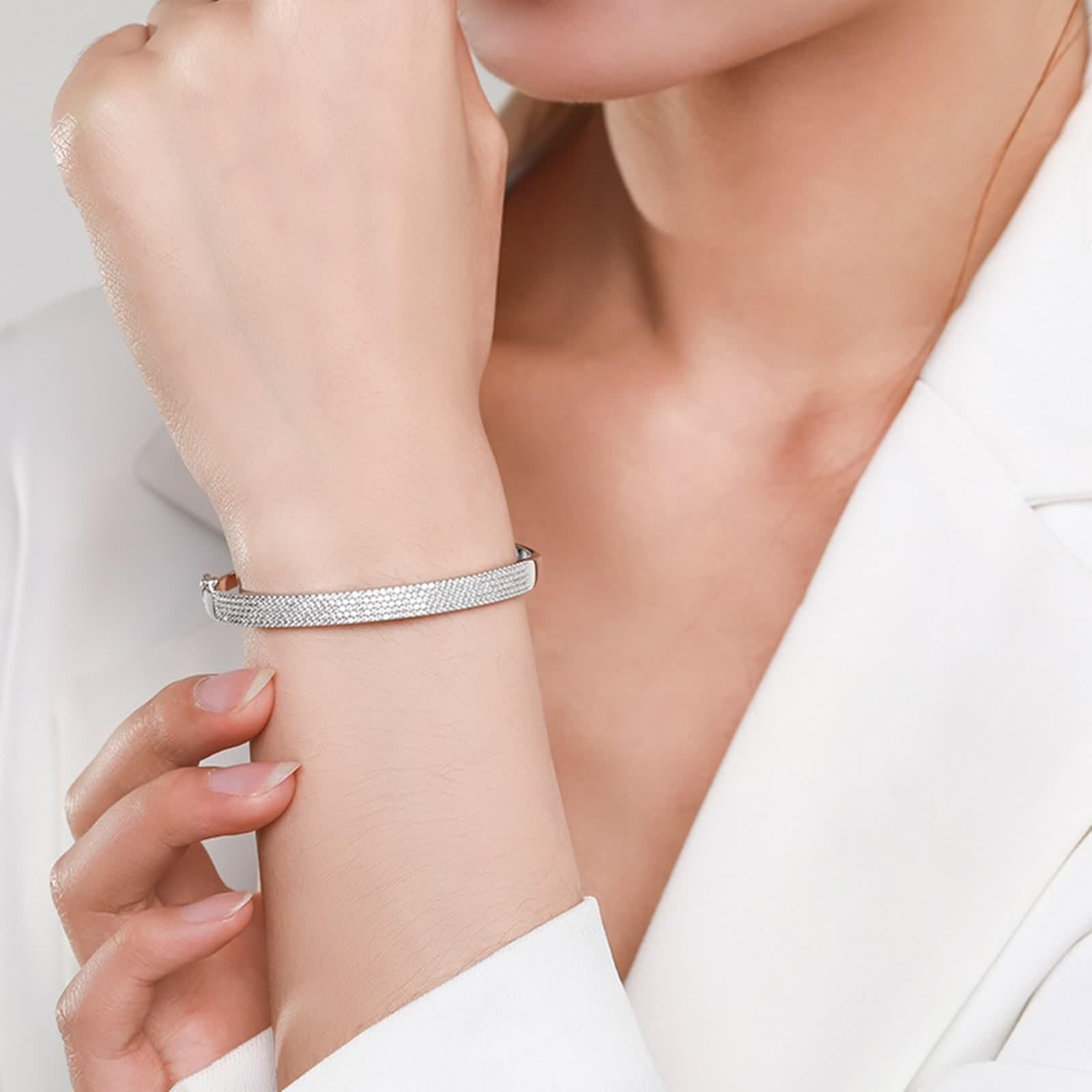 Bracciale da donna in argento 925, bracciale da donna, elegante, canale, zirconi, forma rotonda, gioielli in argento