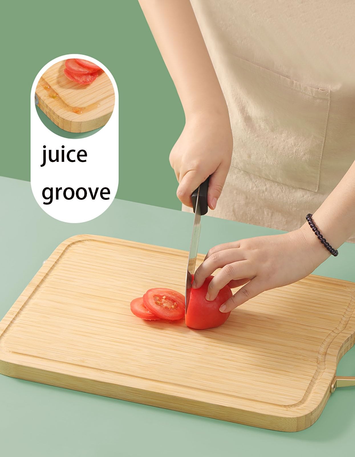 Tabla de cortar de bambú con mango y ranura for jugo, tabla de cortar de doble cara for frutas, verduras y carne, tabla de cortar de cocina grande de 19,7 pulgadas, 50 cm/19,7 pulgadas,Tabla