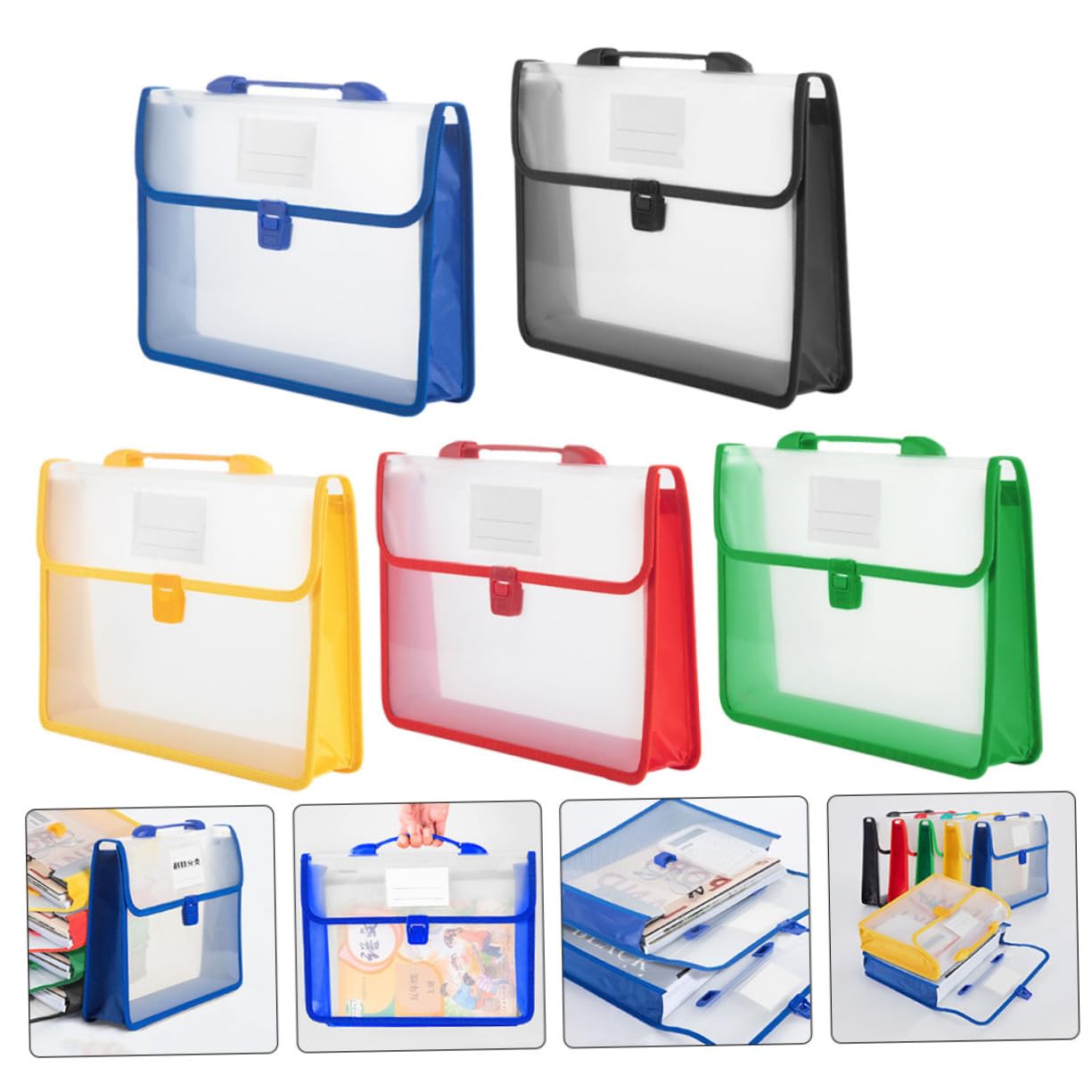 Borsa Portadocumenti Fibbia Set 5 Pezzi A4, Organizer per Ufficio Portatile Leggero Resistente, Porta File Cartelle Contratti e Fatture per Lavoro e Studio