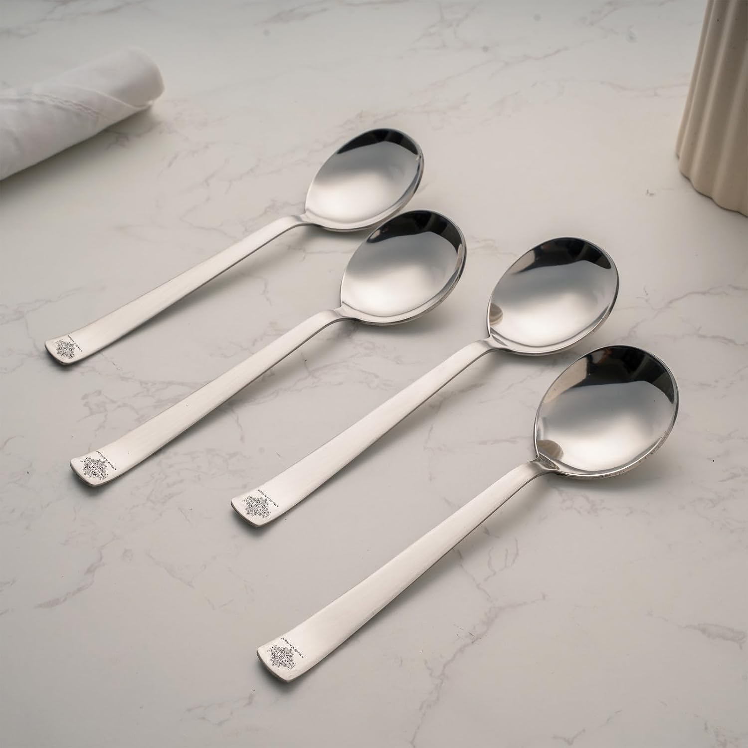 Indian Art Villa Stainless Steel Dessert Serving Spoon Plain Matt Finish, Dessert & Sweet Spoon for Home, Restaurant & Café Use, Tableware Spoon for Everyday Dining & Gifting, 7 Inch, Set of 4