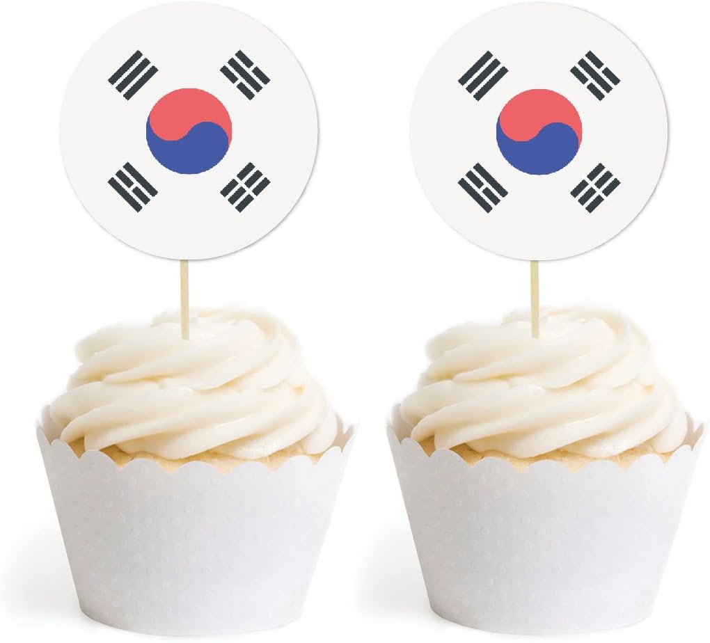 Andaz Press Global World Flag Party Collection, Round Cupcake Toppers, South Korea