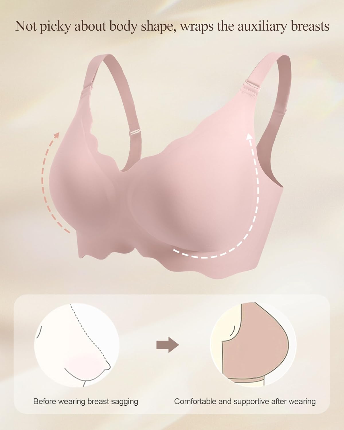 HORISUN Wireless Seamless Bras for Women No Underwire Wavy V Neck Soft Support Full Coverage Comfortable Bra - Image 6