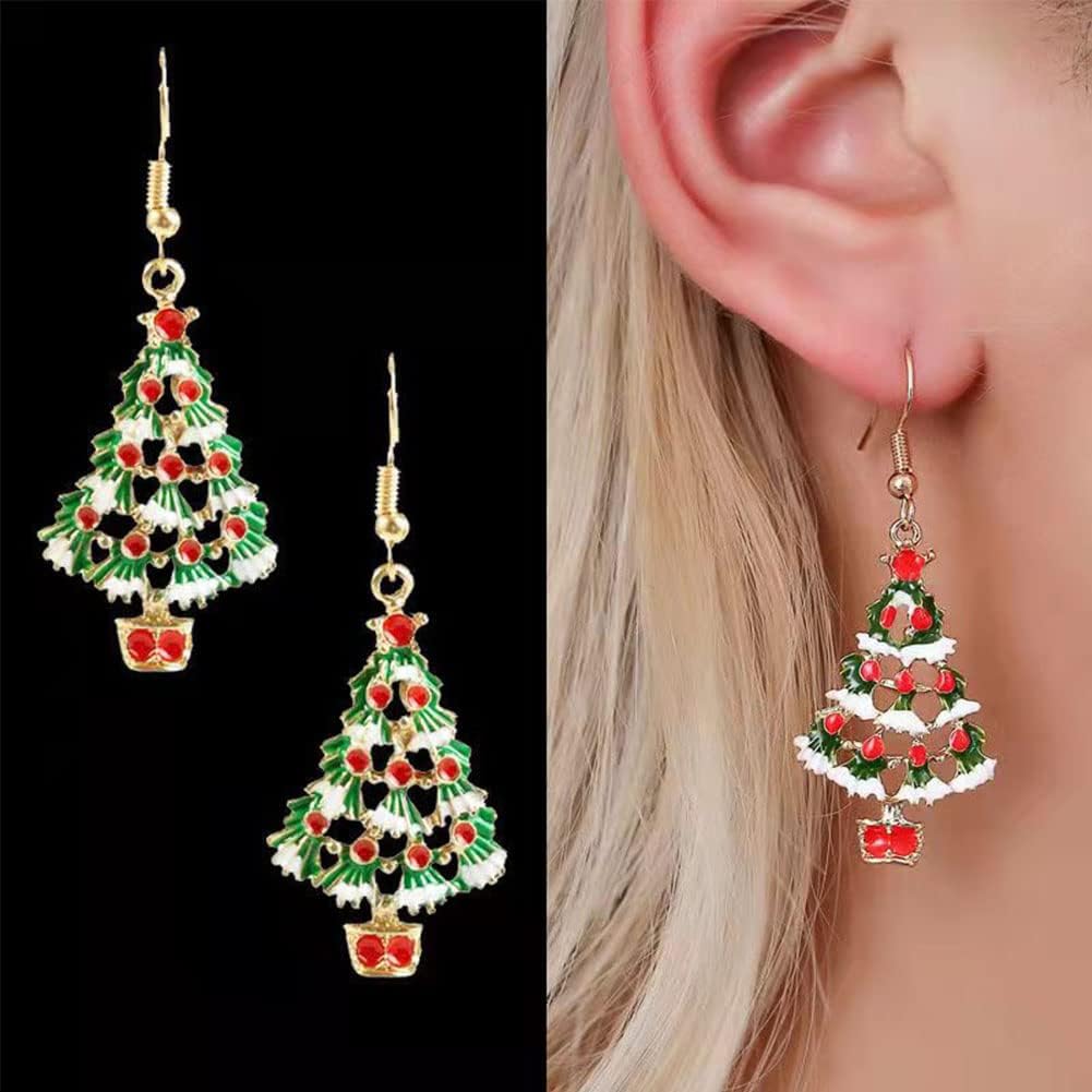 Christmas Earrings for Women Bow Earrings Christmas Tree Santa Claus Earrings Hook Cute Bells Elk Snowflake Stud Earrings Xmas Holiday Party Enamel Ear Jewelry 6 Pairs - Image 2