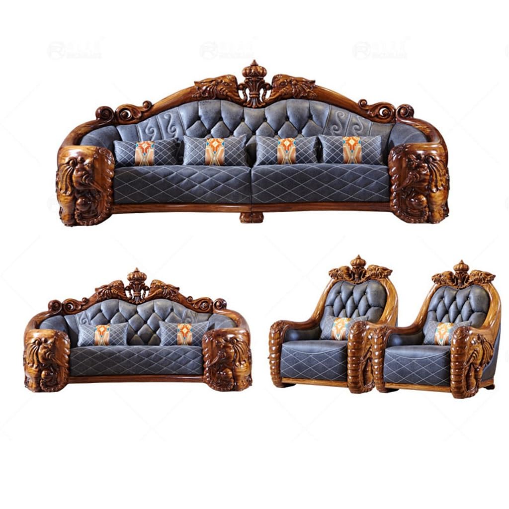 European Sofa Carving Full Solid Wood Large and Small Household Combination Villa Mansion Furniture