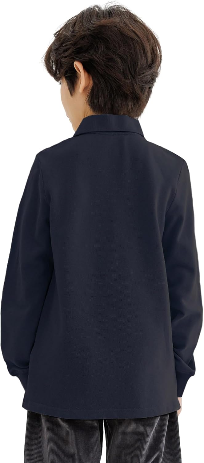 CUNYI Boys Long Sleeve Pique Polo Shirt School Uniform Button Closure Kids Golf Tops Cotton - Image 4