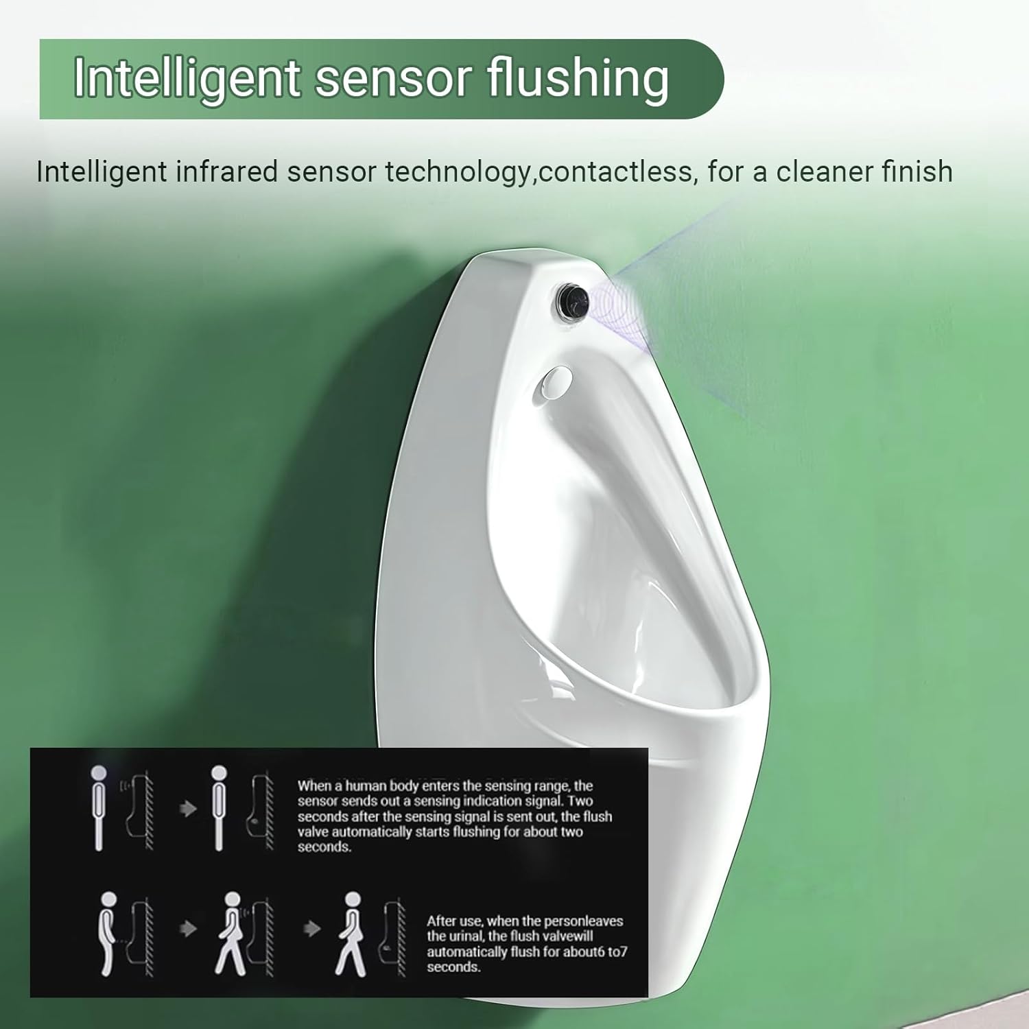 Wall-Mounted Ceramic Urinal for Men,Automatic Sensor Flushing Men's Urinal Spill Proof,High Efficiency for Commercial Bathroom,Hotel,Garage and Public Toilet(Floor-standing)