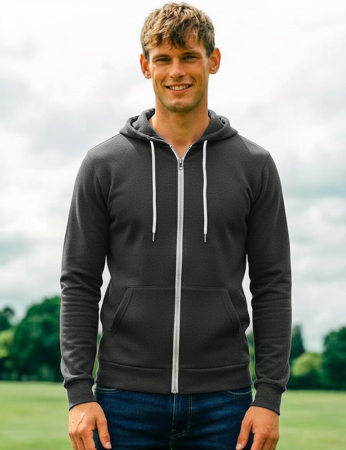 H2H Men's Zip Up Hoodie Lightweight Long Sleeve Basic Slim Fit Cotton SweatShirt with Pocket - Image 2