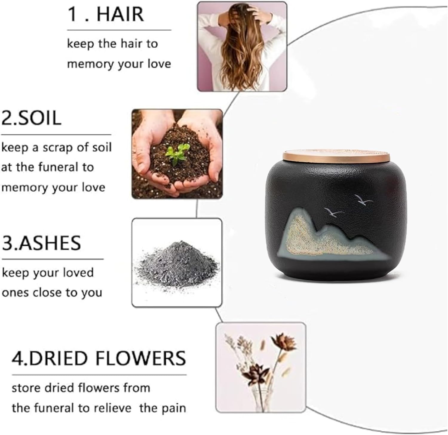 Black Small Urn Ashes Keepsake - 3 inches Ceramics Sharing Memorial Small Urn, Capacity 10 Cubic inches Memorial urn for Human, Pets - Qnty 1 - Image 5