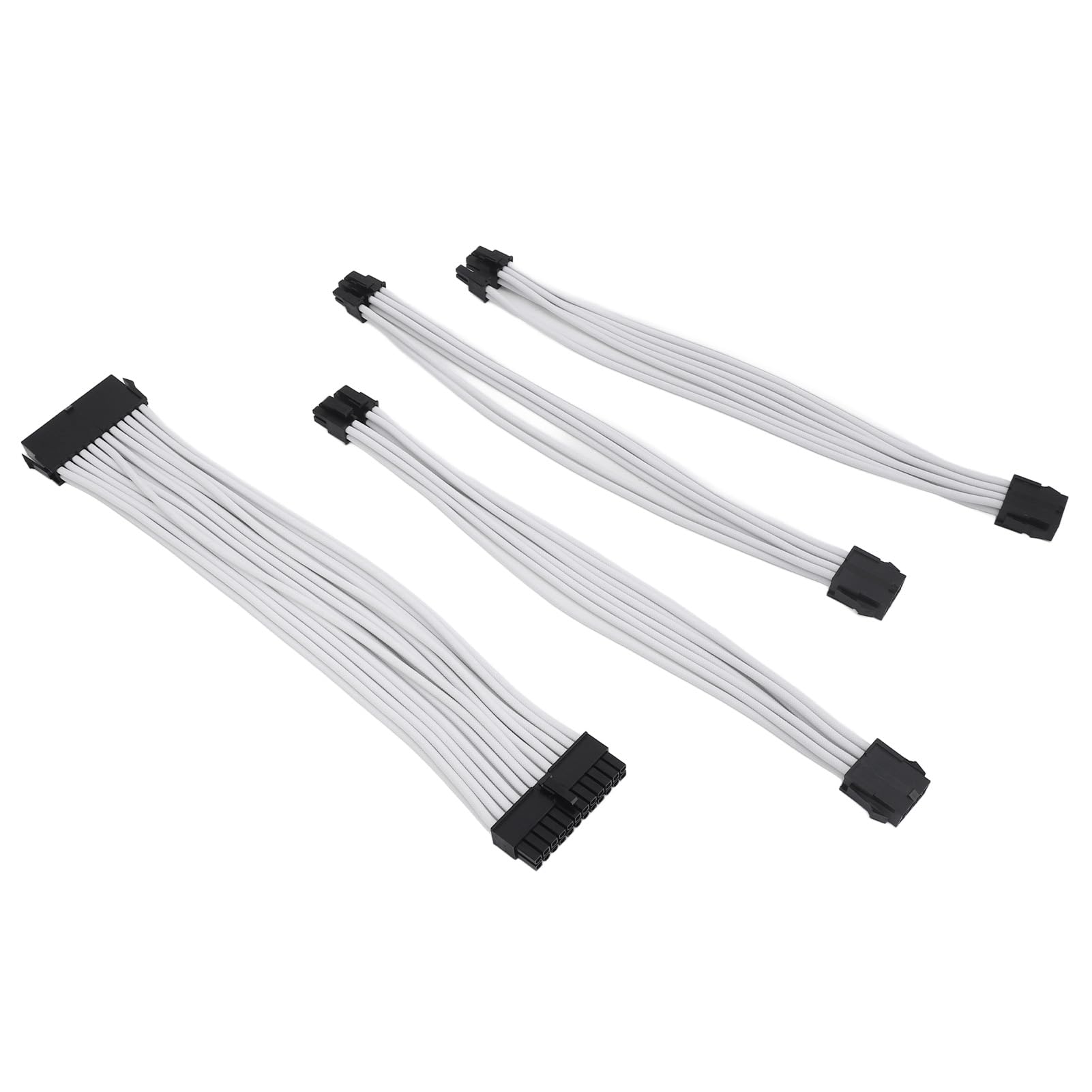 4 Unidades de Cables de extensión de alimentación PSU de 18 AWG, con Funda de Nailon de 30 cm, de 24 Pines ATX y 4+4 Pines para CPU, así como de 6+2 Pines para GPU PCIE; Cable de (Blanca)