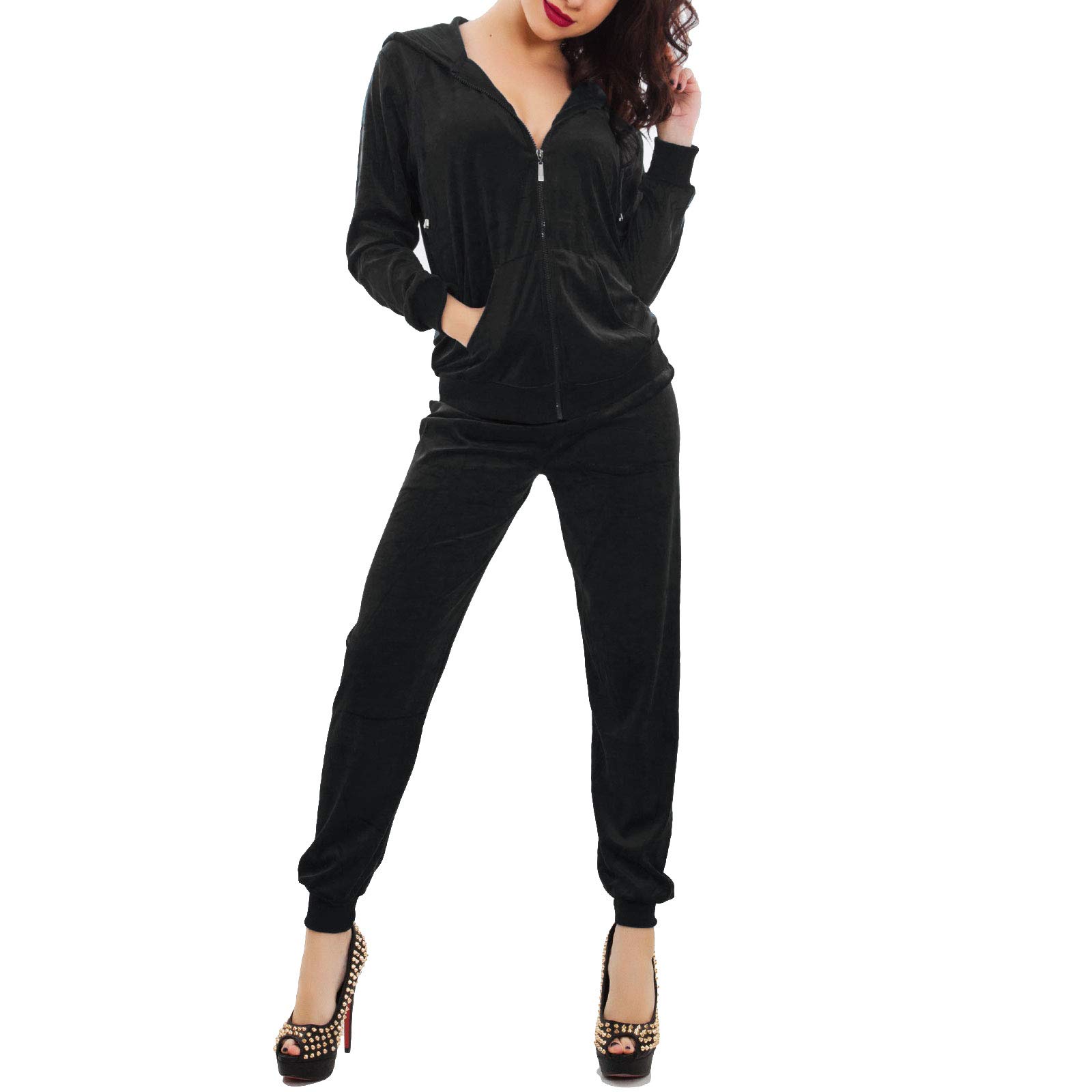 Toocool - Tuta Donna Velluto Velour CINIGLIA Velluto Giacca Zip Cappuccio LO-F201