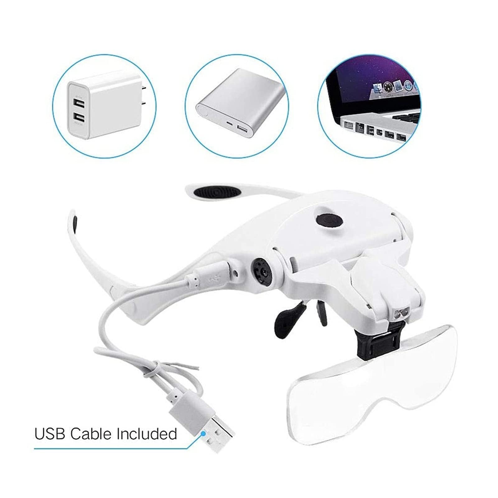 GaRcan Lupa para la Cabeza, Lupa para la Cabeza, Gafas, Lupa de Lectura, Lupa para la Cabeza con Manos Libres, Lupa para la Cabeza con Carga USB y luz para Lectura de Joyas