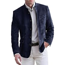 Men's Faux Suede Blazer Mandarin Collar Single Breasted Slim Fit Business Casual Suit Jacket