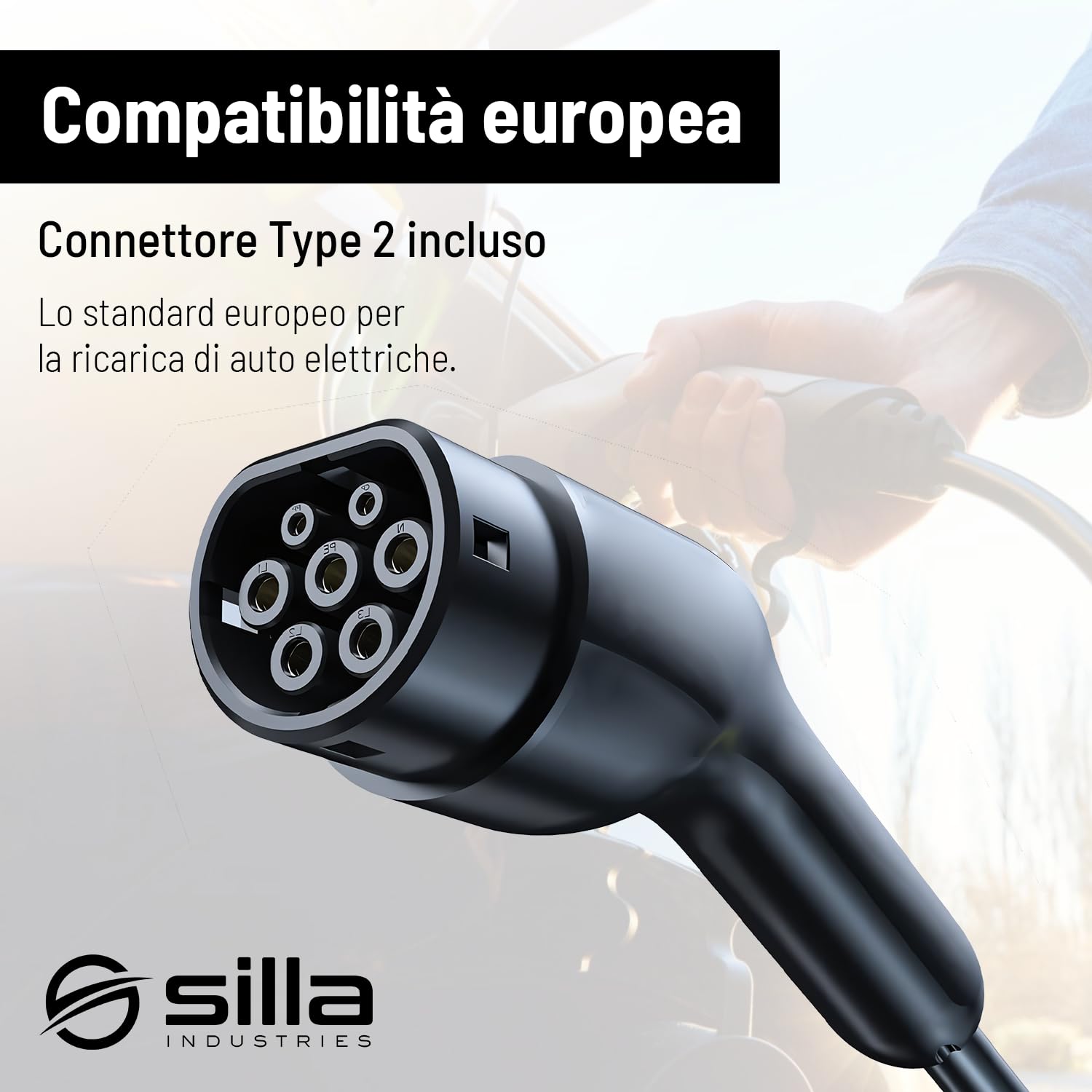 Silla Prism Solar Trifase 22kW Colonnina di Ricarica per Auto Elettriche con Connettore Tipo 2 (Cavo 5m)