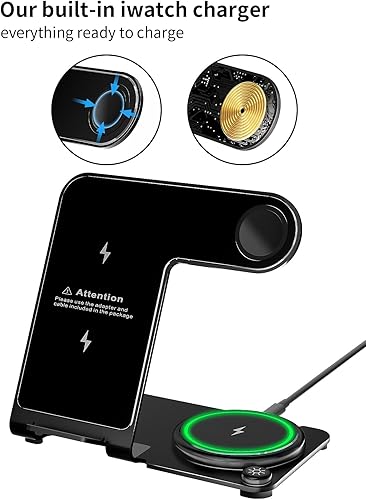 Miniatura 7 de Cargador inalámbrico, estación de carga inalámbrica 3 en 1 de aleación de aluminio para Apple iPhoneiWatchAirpods, iPhone15 14,13,12,11 (Pro,