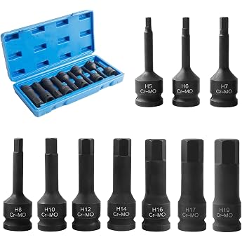 10-Piece 1/2 Inch Power Hex Socket Impact Wrench Nut Set