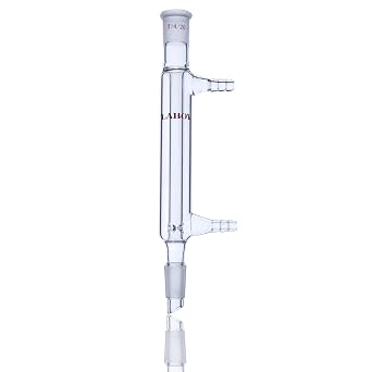 Laboy Glass Vacuum Jacketed Distillation Condenser, 110 mm, 14/20 Joints, with 8 mm Glass Hose Connections for Micro-Scale Organic Chemistry