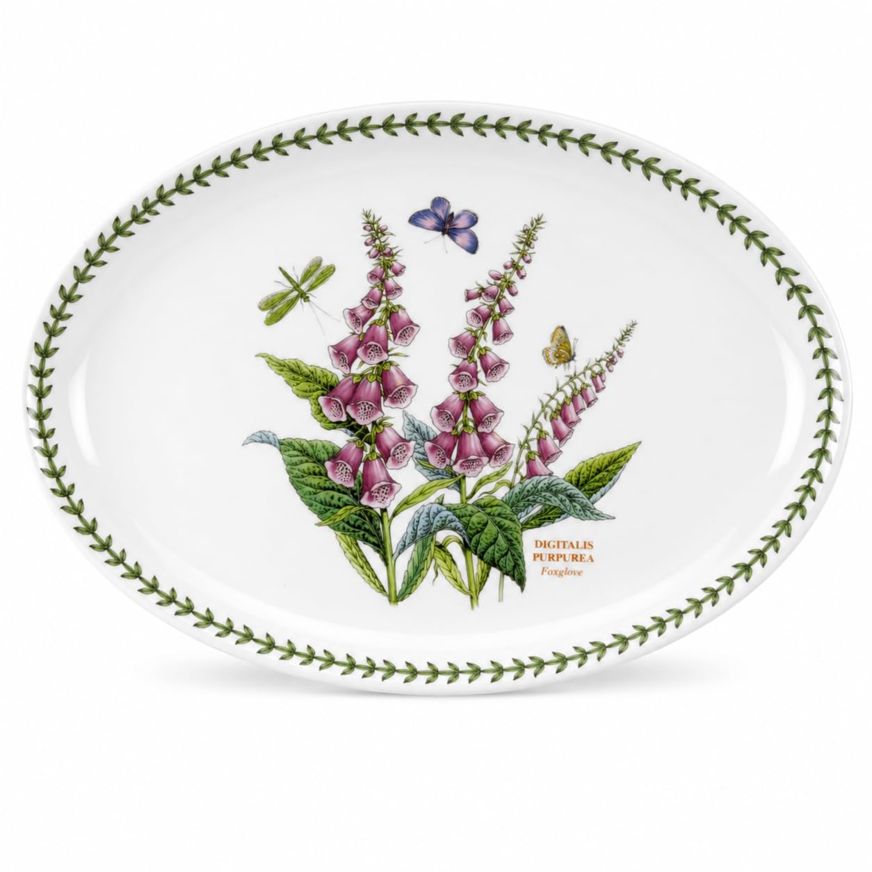 Portmeirion Botanic Garden 13" Oval Platter | Foxglove Motif | Fine Porcelain | Chip-Resistant Glaze | Dishwasher, Microwave, Freezer, Oven Safe | Ideal to Cook and Serve