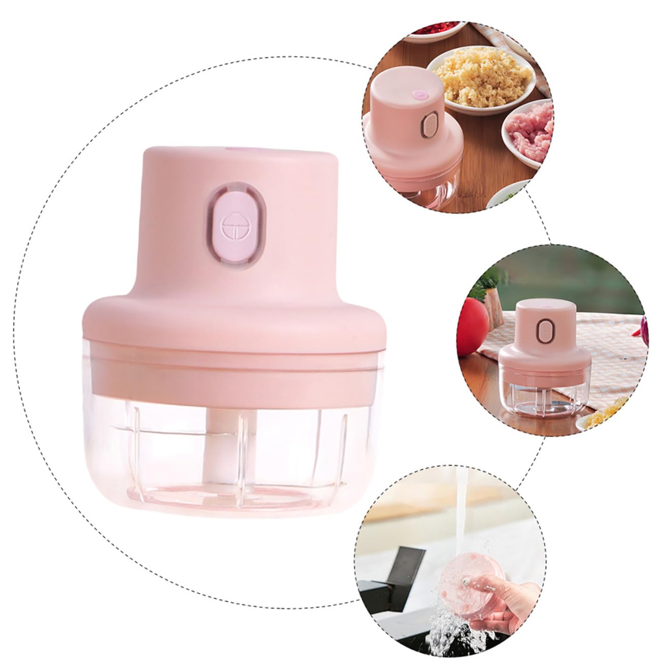 SOLUSTRE Tritatutto Elettrico da Cucina Multifunzione 1 Pezzo Capacità 250ml Motore ad Alta Potenza Utensile per Aglio e Verdure Rosa