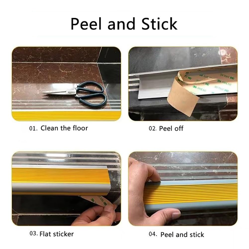 Perfil de protección para borde de escalón en forma de L de PVC, perfil autoadhesivas de vinilo para bordes de escaleras, para interiores y exteriores, tiras antideslizantes(Gray,500cm/16.4ft)