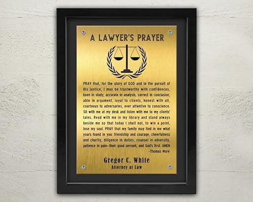 Personalized Lawyer Prayer Framed Plaque-Thank or Congratulate an Attorney-Law Student's Accomplishments-Brushed Gold -Recognition Gift-Certificates And Achievements-Memorials-Award Plaque-(12x16 in)