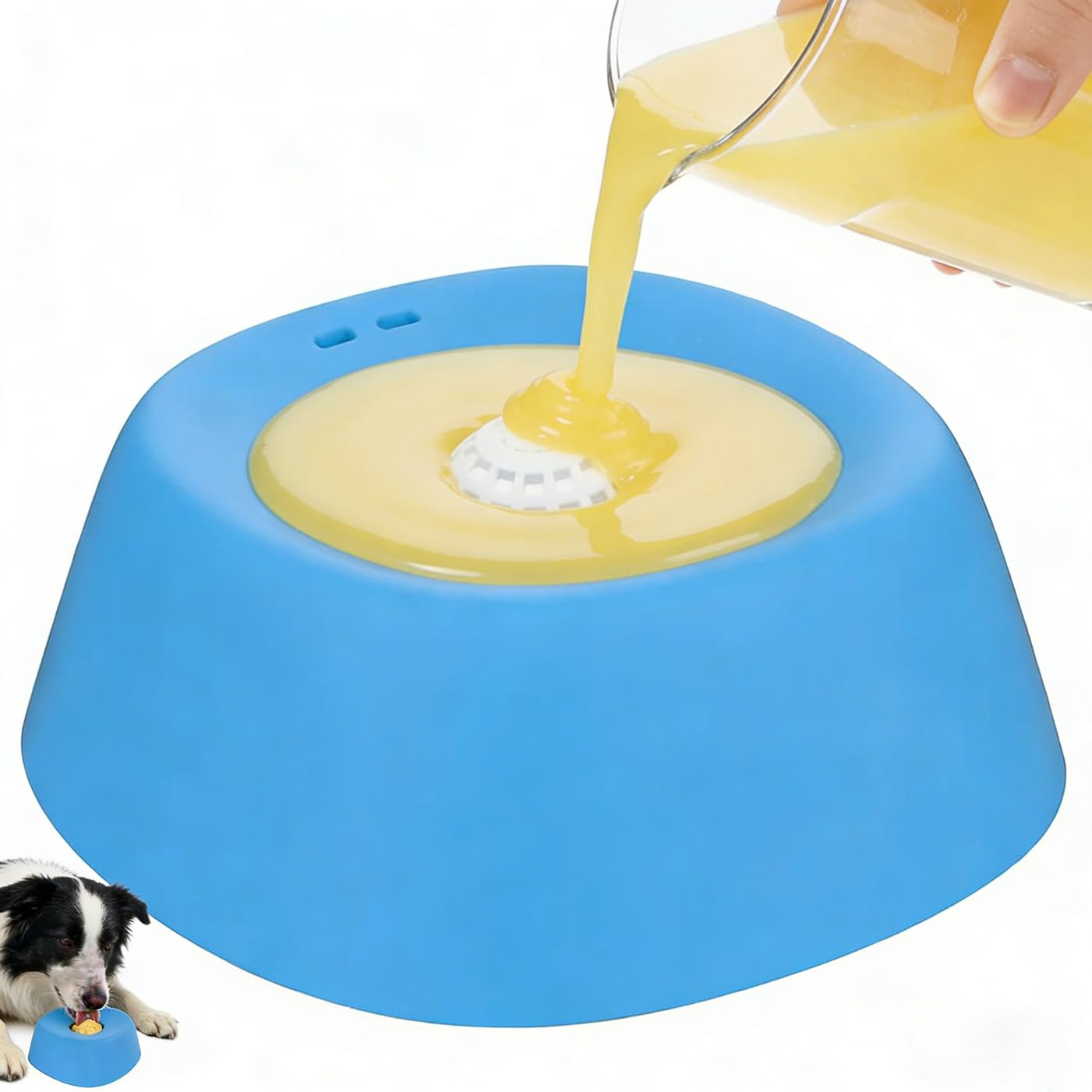 Dog Lick Bowl with Ball, No-Spill Slow Dog Lick Bowl, Ball-In Slow Feeder Lick Bowl for Dogs Fit Broth, Yogurt, Dietary Supplement, Liquid Treat for Entertained Boredom Relief & Calm (Blue)