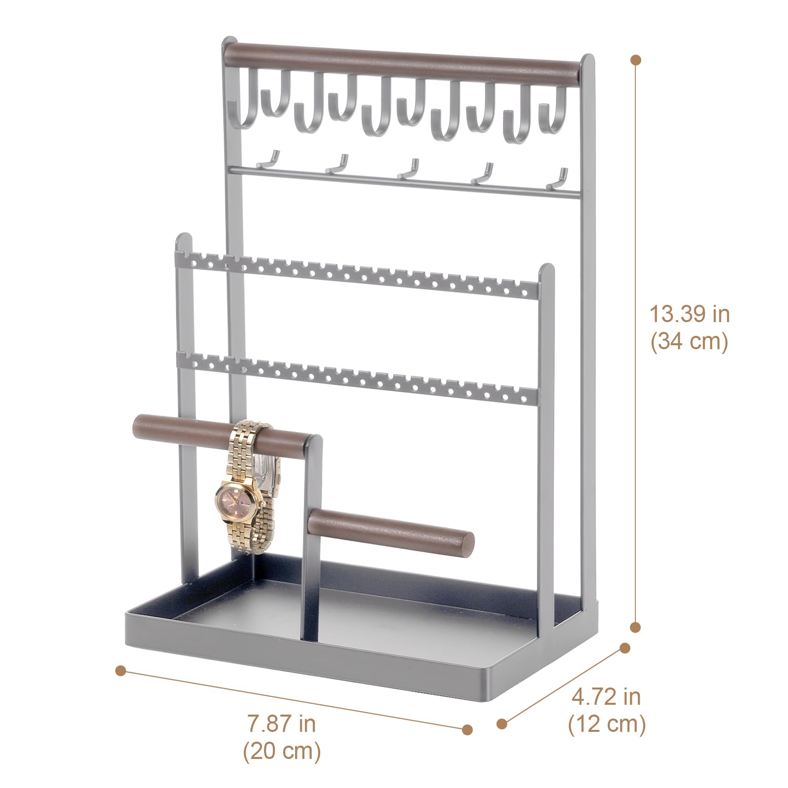 ProCase Organizer per gioielli, organizer per collane, orecchini, regali di San Valentino, 6 ripiani, supporto per collane, espositore per gioielli, albero per braccialetti e anelli, grigio