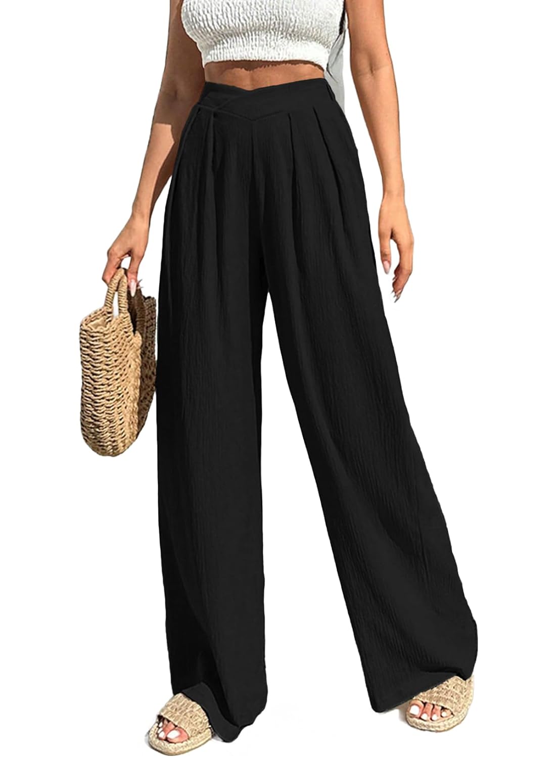 Acelitt Womens Casual Lightweight Palazzo Pants S-XXL