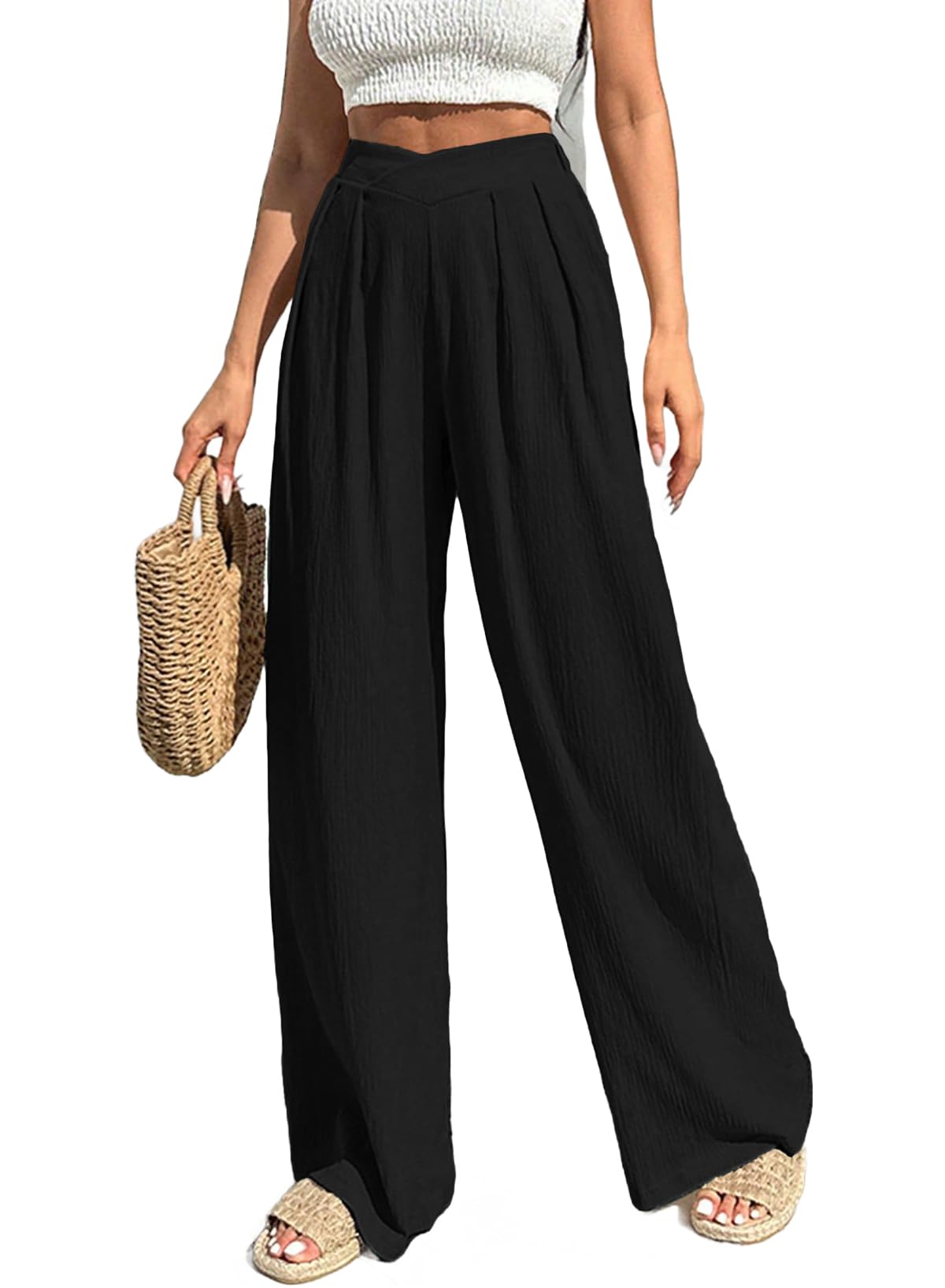 Acelitt Womens Casual Lightweight Palazzo Pants S-XXL