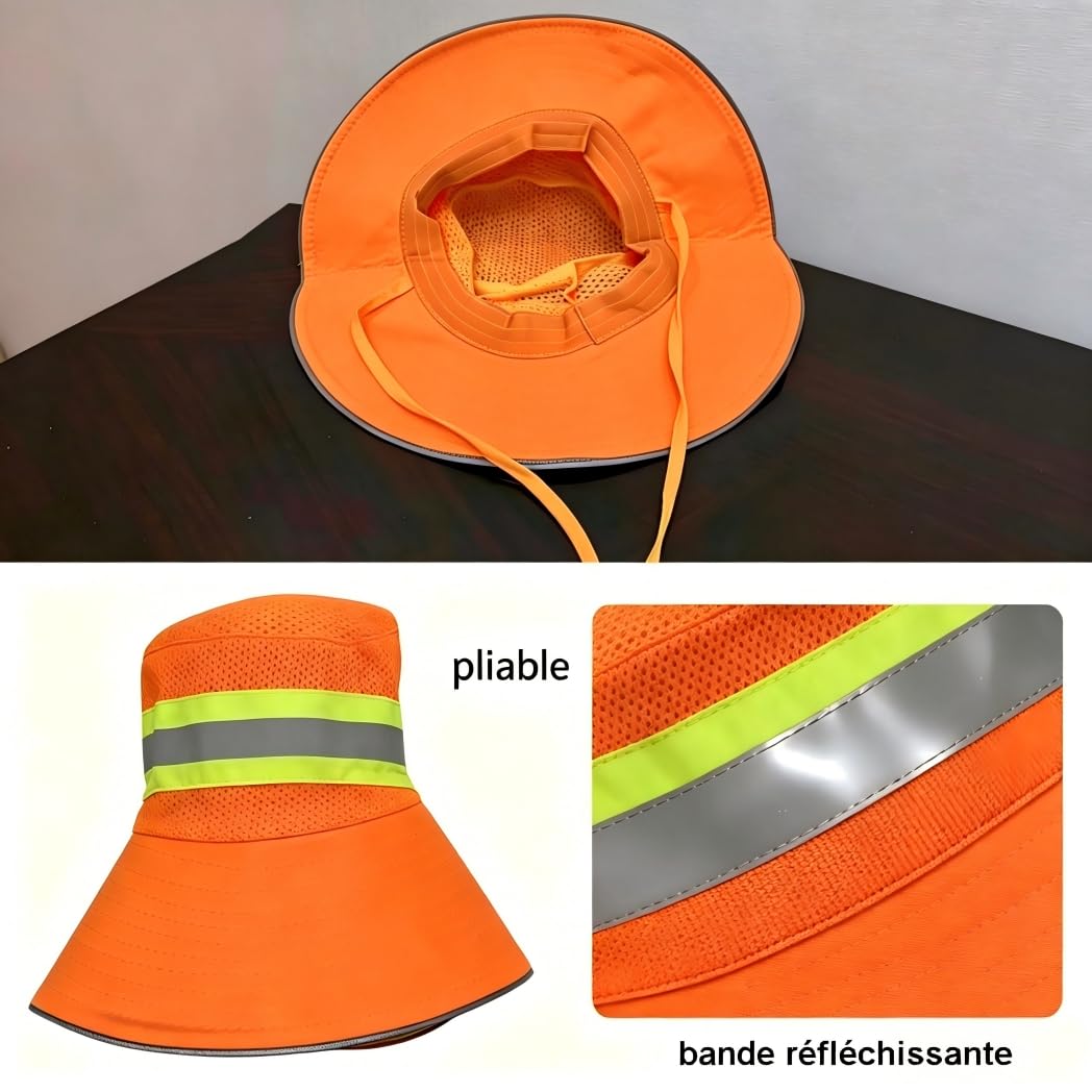 Chapeau de Soleil Haute Visibilité Chapeaux de Pêcheur Réfléchissant Chapeau d'alpinisme Randonnée Extérieur Protection UV Casquette Visière Large Bord Casquette Boonie de Travail pour Homme Femme
