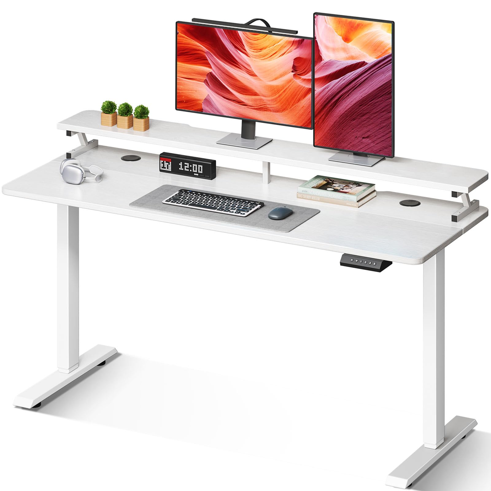 Kkl Height Adjustable Electric Standing Desk With Monitor Shelf 48 ...