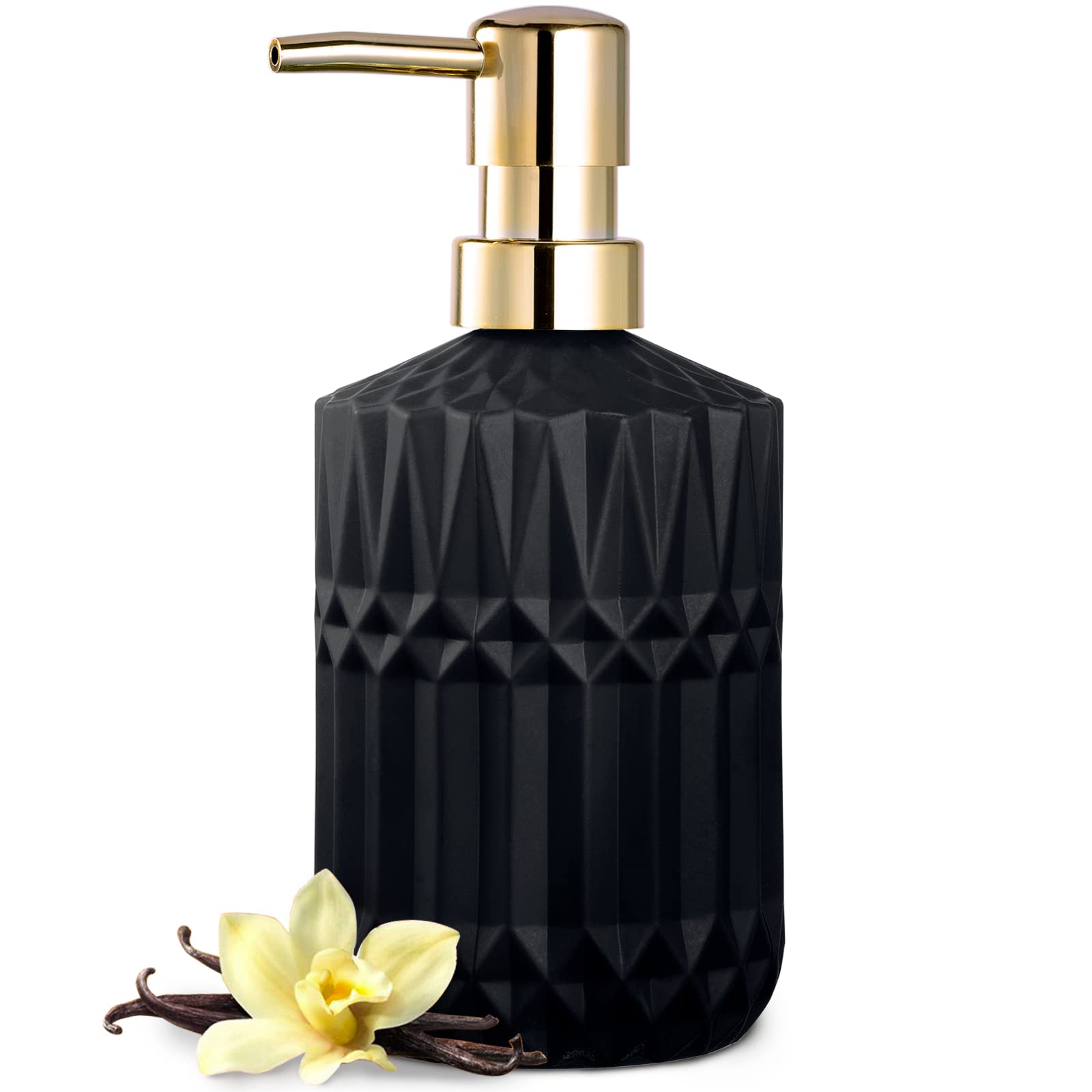 EMPO Clear Glass Soap Dispenser with ABS Plastic Pump, Crystal Lotion Dispensers for Kitchen Sink, Bathroom (Black) — image 1