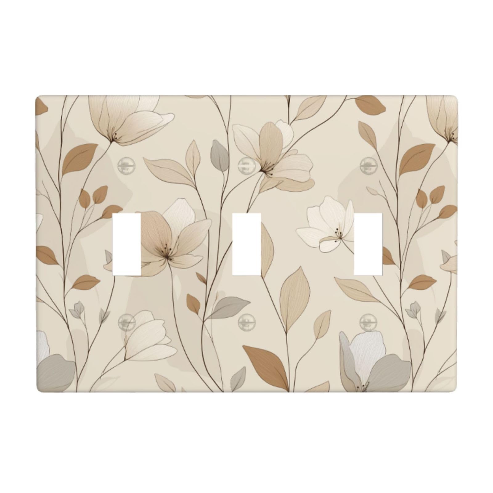 Floral Line Art Minimal Botanical Light Switch Covers 3 Gang Triple Toggle Wall Plate Switchplate Electrical Faceplate for Bathroom Kitchen Bedroom Decor