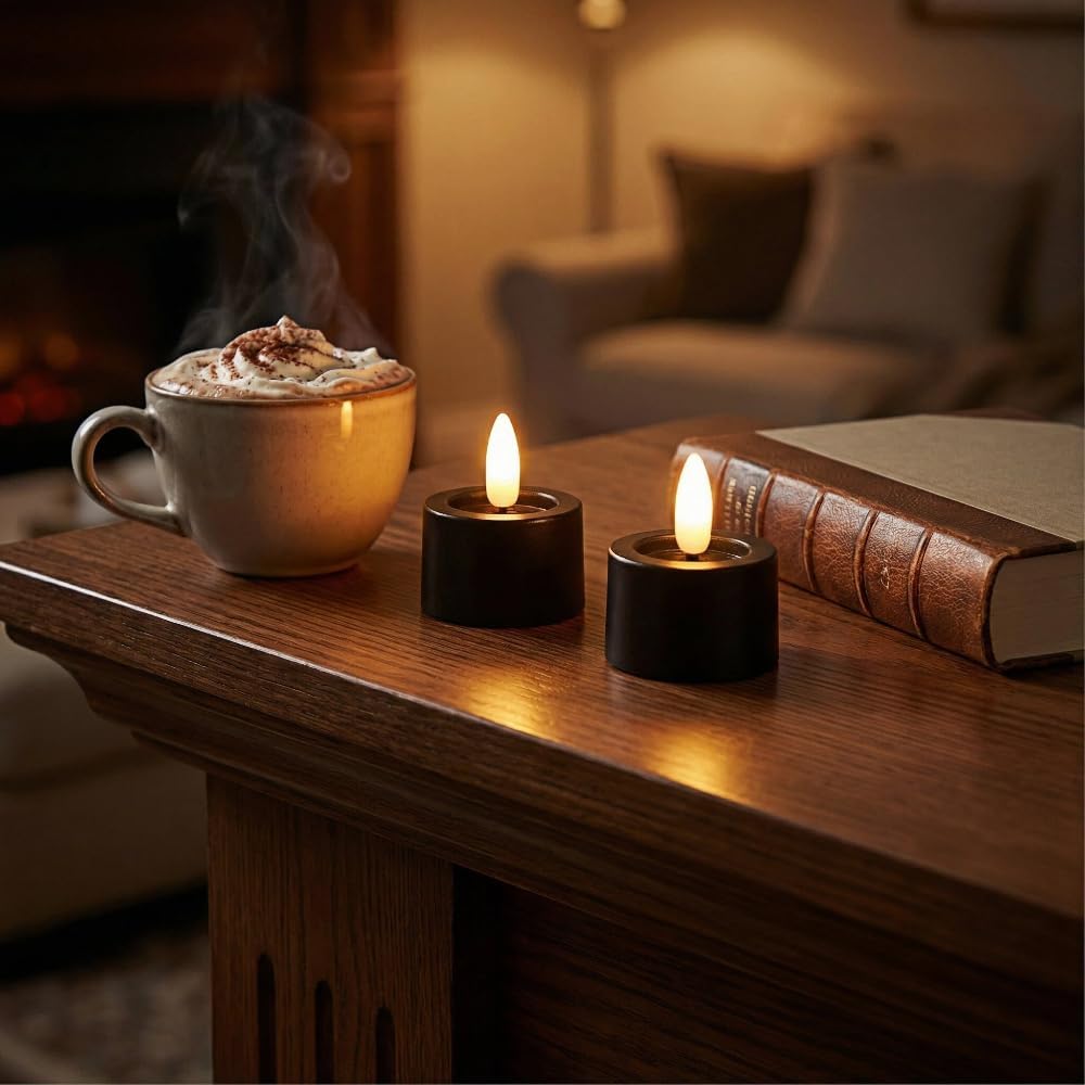 Simplelight Black Halloween Tea Lights Candles Battery Operated – LED Tea Lights with Timer, Pack of 12 Realistic Fall Candles for Pumpkin, Halloween, Christmas, Battery Included (Black)