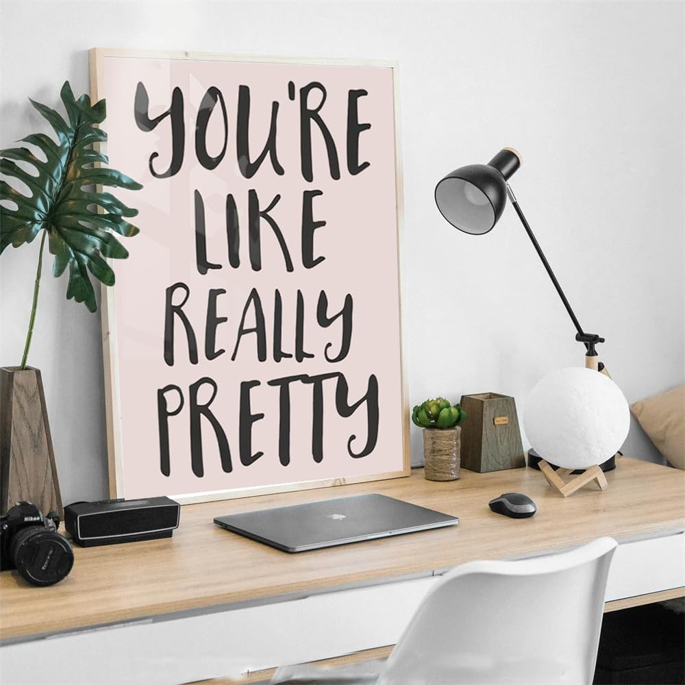 NATVVA You're Like Really Pretty Wall Art Canvas Artwork Wall Decor Pink & White Prints Painting Art Prints Picture Home Bedroom Decoration No Frame
