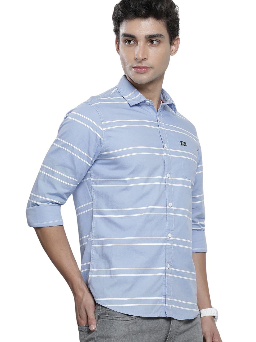 the indian garage co Men Slim Fit Striped Full Sleeves Spread Collar Casual Shirt-picture-12