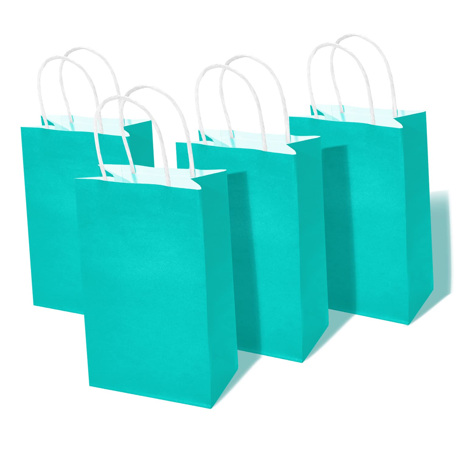 DjinnGlory 100 Pack Small Size Teal Blue Paper Gift Bags with Handles Bulk 9x5.5x3.15 Inch for Holiday Birthday Wedding Baby Shower Party Favors, Business Merchandise Shopping Bags