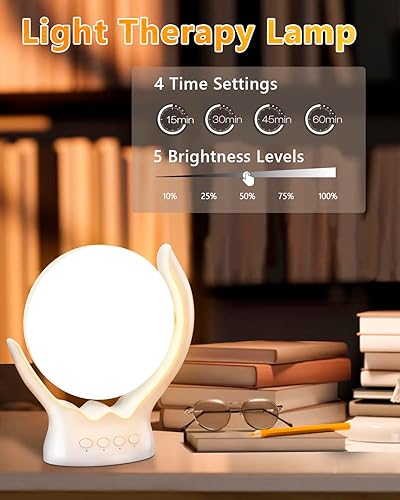Miniatura 9 de Trushome Lámpara de terapia de luz de 10000 lux, giratoria, LED sin rayos UV, lámpara de terapia de luz solar con 3 temperaturas de color y 5