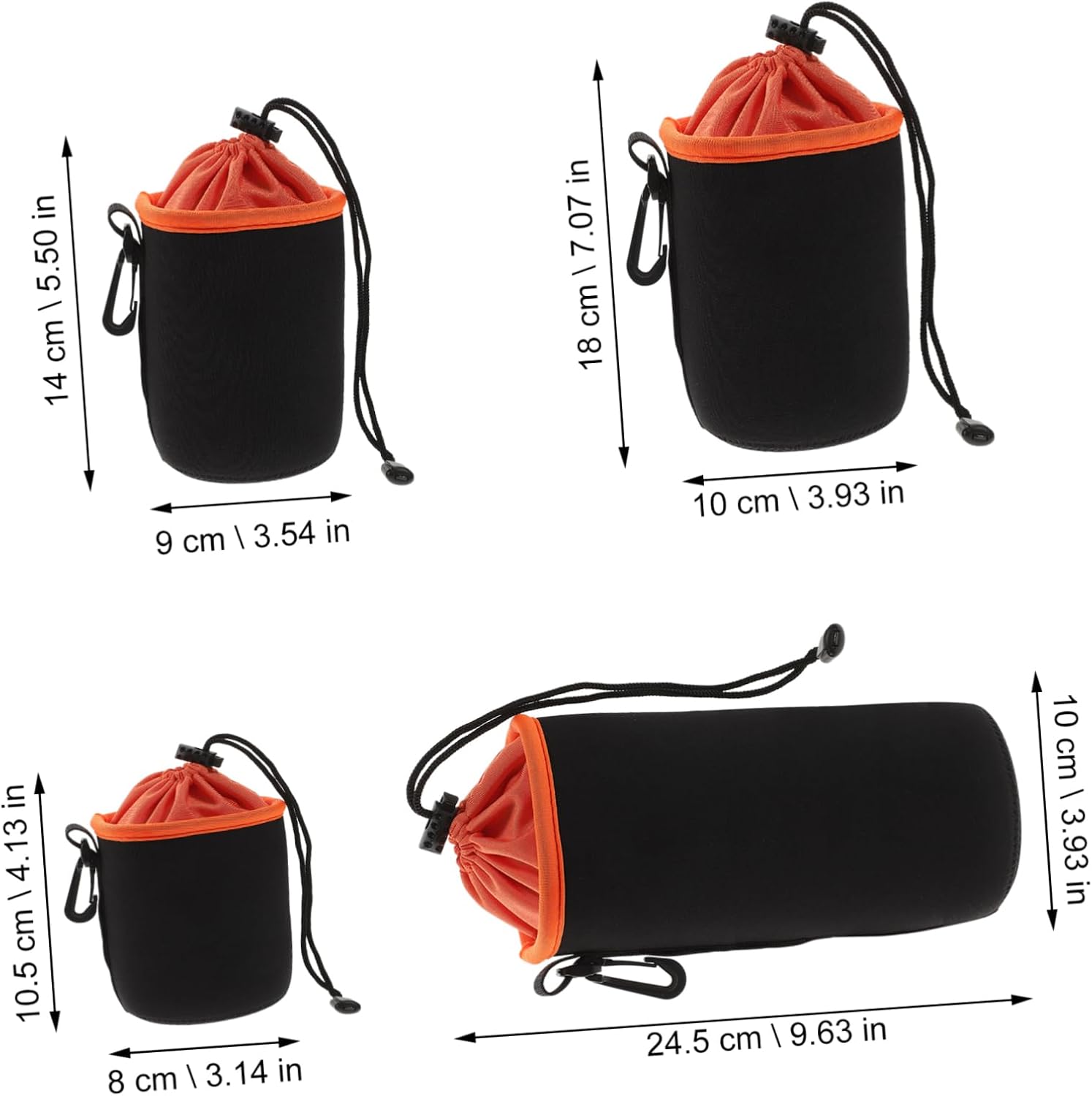 STOBOK 4pcs Camera Lens Pouches Drawstring Closure Thick Neoprene Lens Bags for Outdoor Photography for Dslrs and Mirrorless Cameras