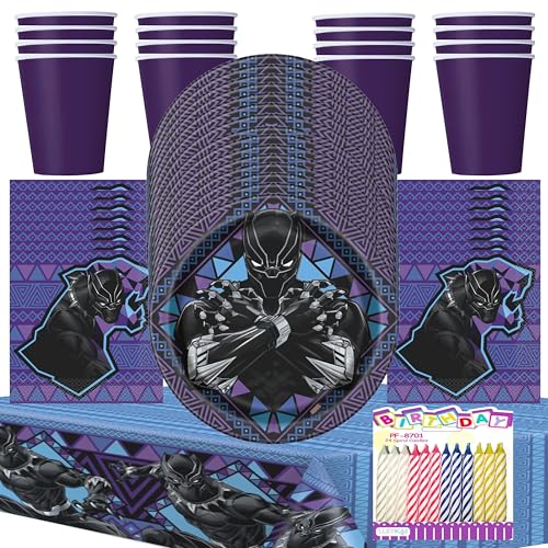 Black Panther Party Supplies for 16 Guests 9 Plates Napkins Cups Table Cover