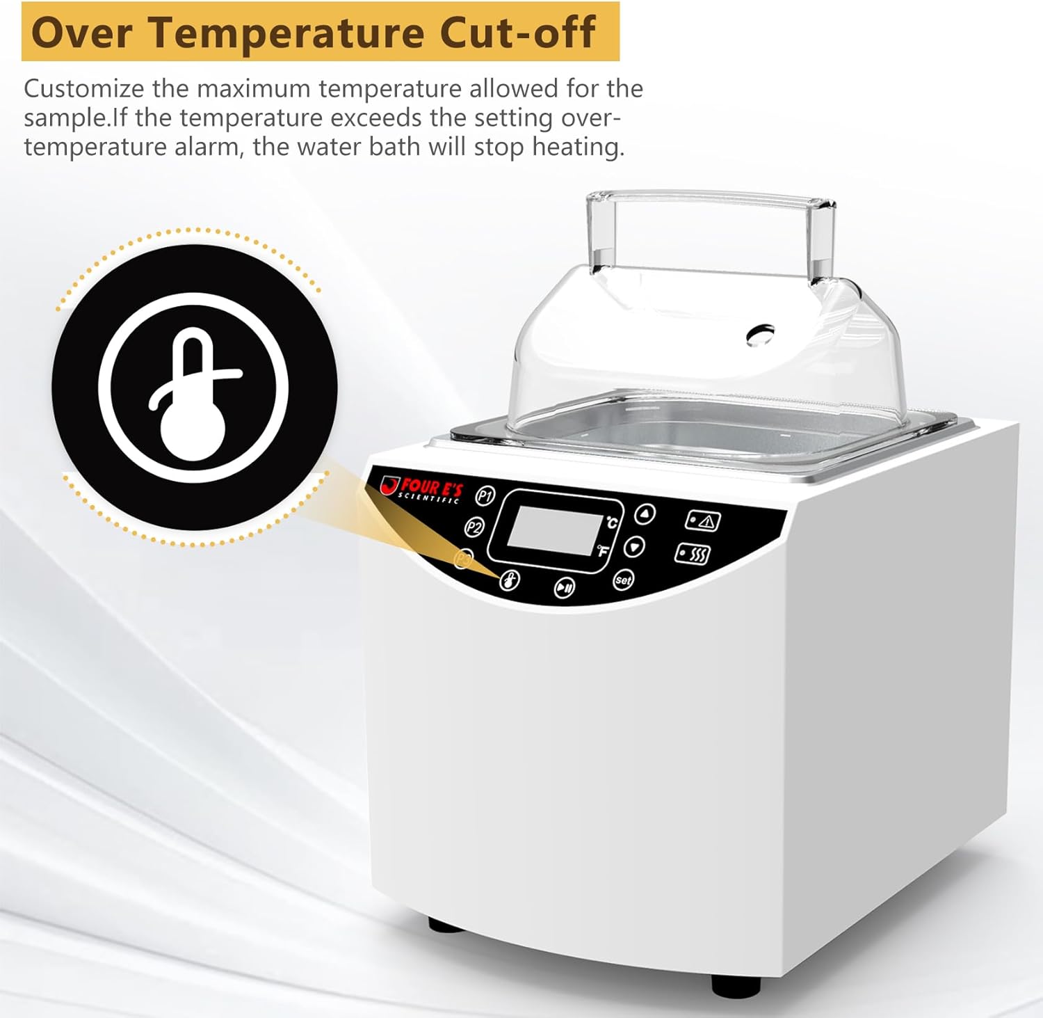4E's USA 2L Lab Water Bath Incubator: Digital 2 Liter Laboratory Thermostatic Water Bath with Precise Temperature Control, LED Display, Timer, Dry-Start Protection Feature, Over-Temp Cut-Off & Alarm