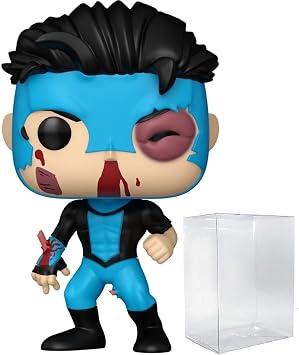 POP Funko TV Invincible - Battle Damaged Bloody Mark Grayson Blue Outfit | Vinyl Figure, Bundled with Box Protector Case, Multicolored, 3.75"