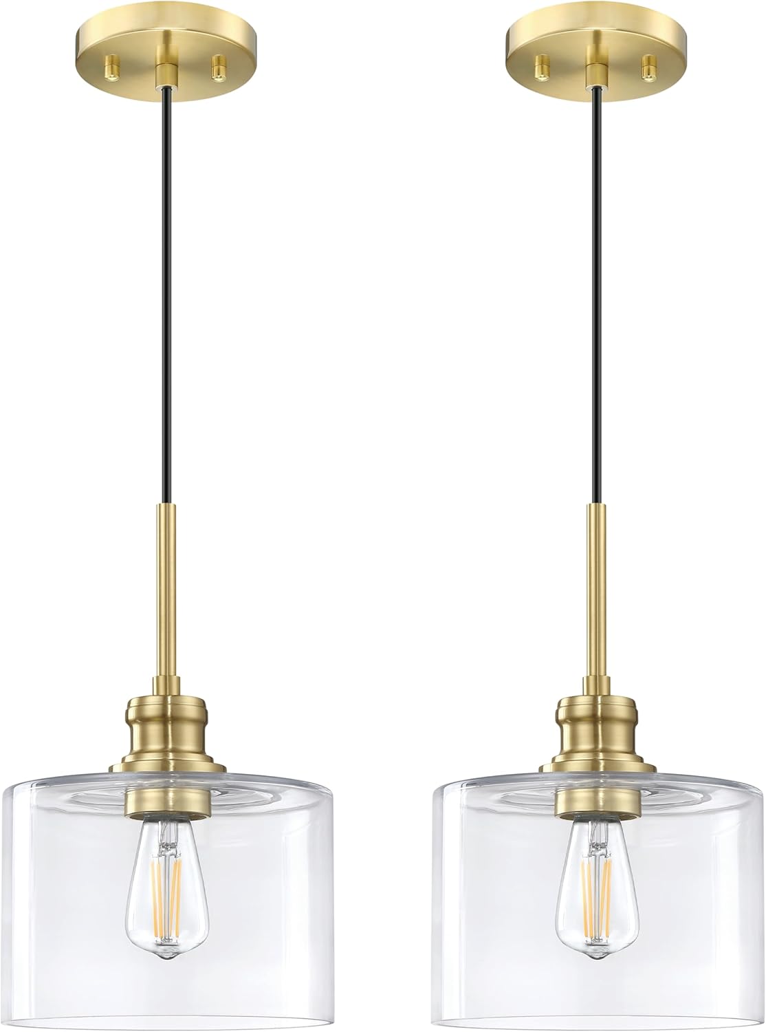 3 Pack 1 Light Modern Kitchen Island Pendant Light 7.3 Inch Clear Seeded Glass Black Finish Pendant Lamp,Farmhouse Hanging Light Fixture for Kitchen Island Dining Room Bedside