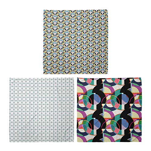 ABAKUHAUS Unisex Bandana, Geometrische Formation Simplistic Motivelemente Art Deco Motive Grafik, 3er Pack, Mehrfarbig